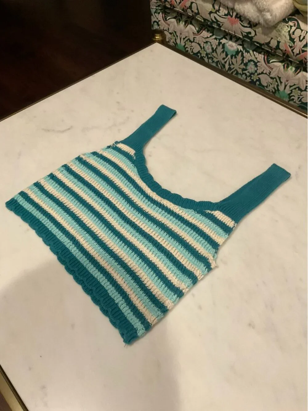 Wild Fable Teal & Cream Striped Knit Tank & Mini Skirt Set